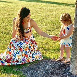 Mommy and Me Photoshoot Event Party Outfit Floral Print Vibrant Colorful Outfits